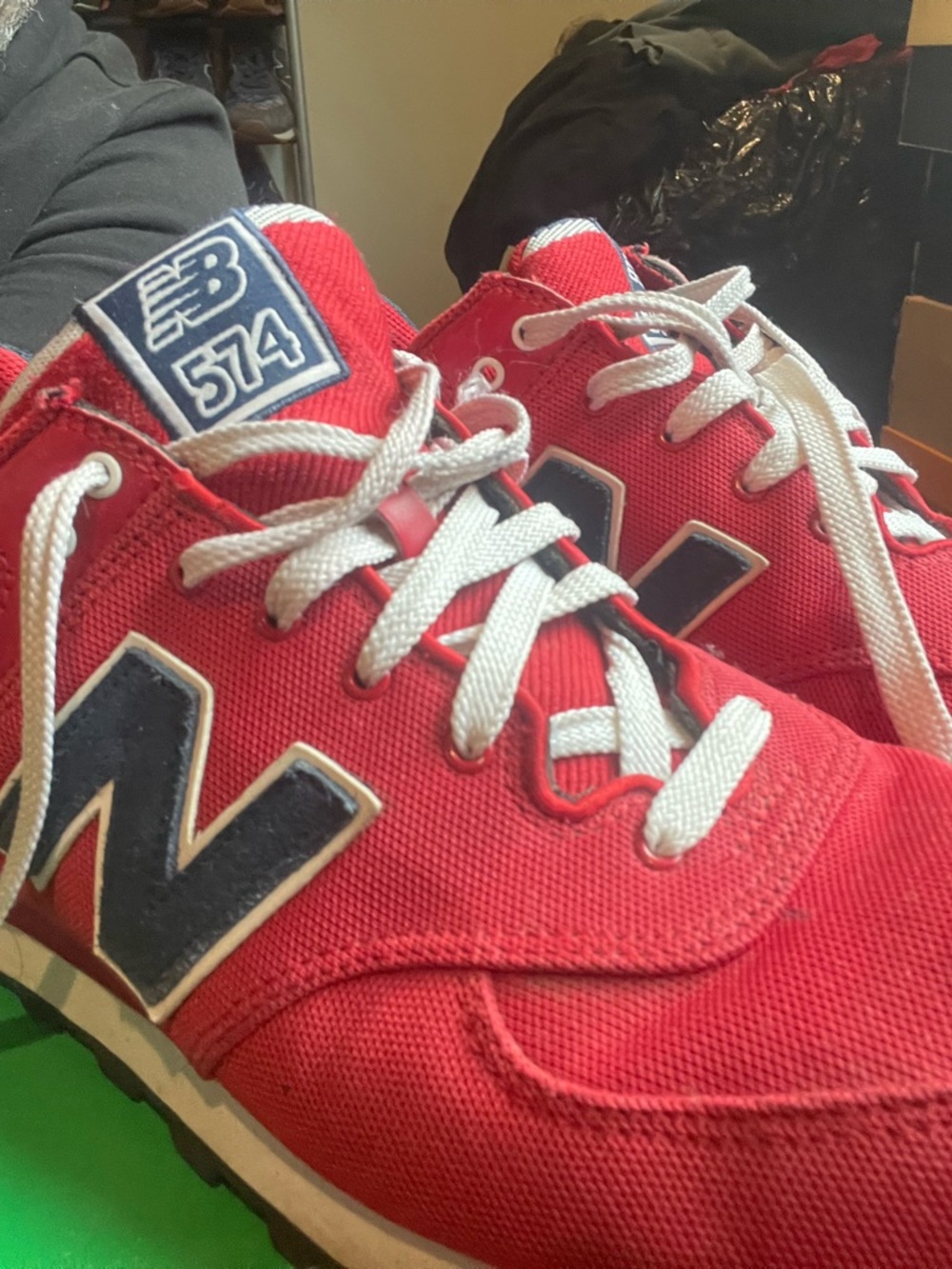 New Balance 574 Red & Navy Canvas Sneakers